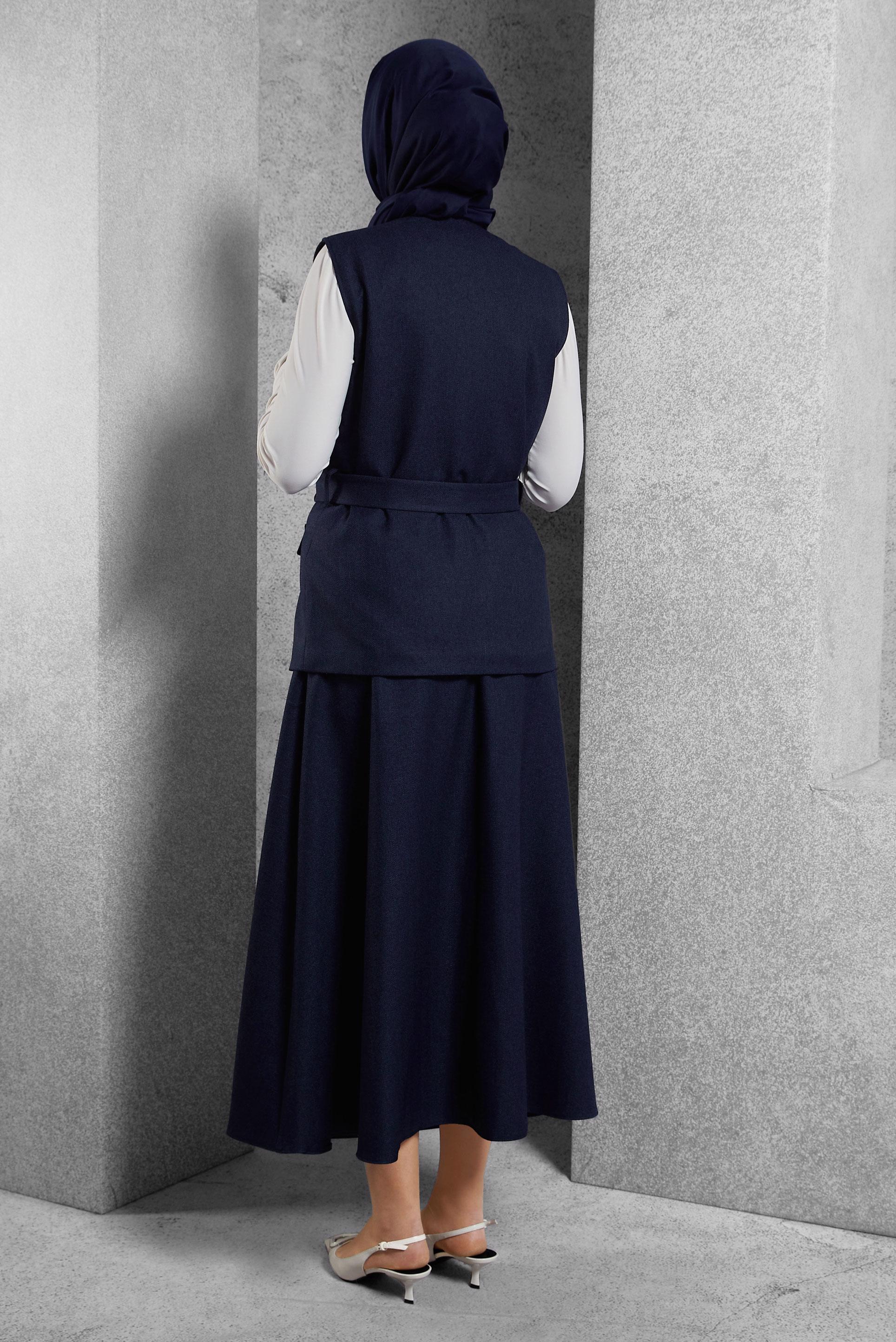 Tesettür giyim LACİVERT KEMERLİ ETEKLİ TAKIM 45176
