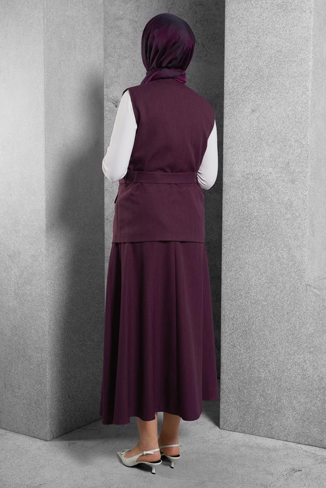 Vêtements hijab PRUNE COSTUME À JUPE CEINTURÉE 45176 - ALVİNA