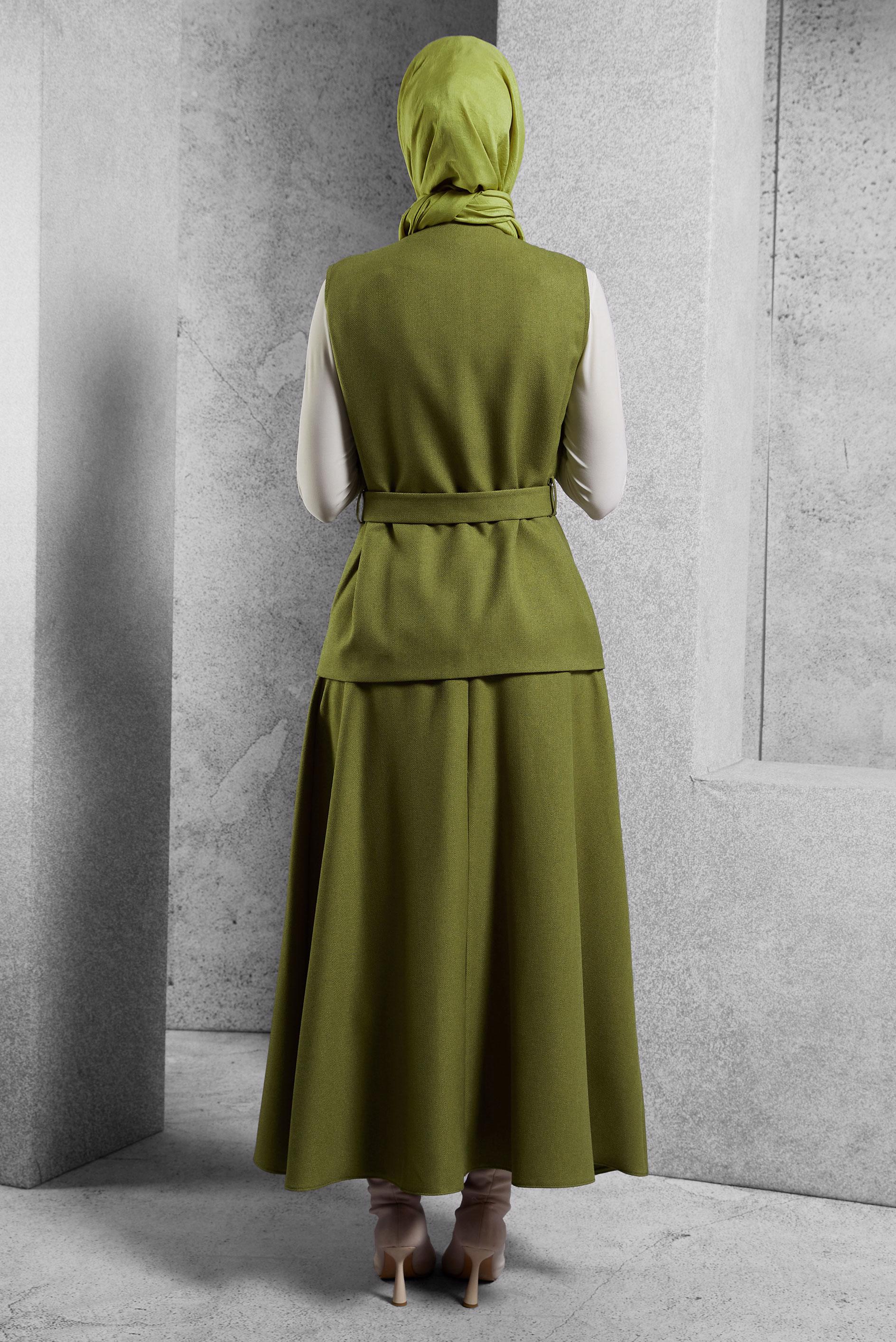 Vêtements hijab VERT COSTUME À JUPE CEINTURÉE 45176
