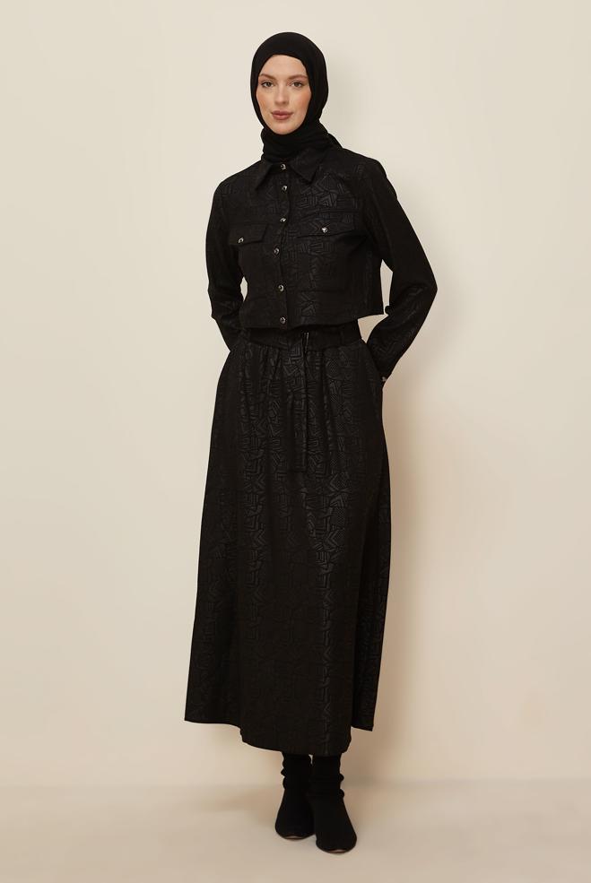 Hijab clothing BLACK JACQUARD SKIRTED SUIT 45185 - ALVİNA