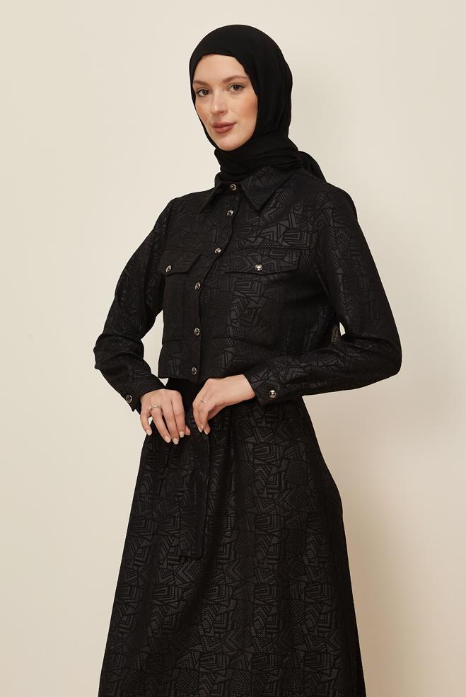 Hijab clothing BLACK JACQUARD SKIRTED SUIT 45185 - ALVİNA