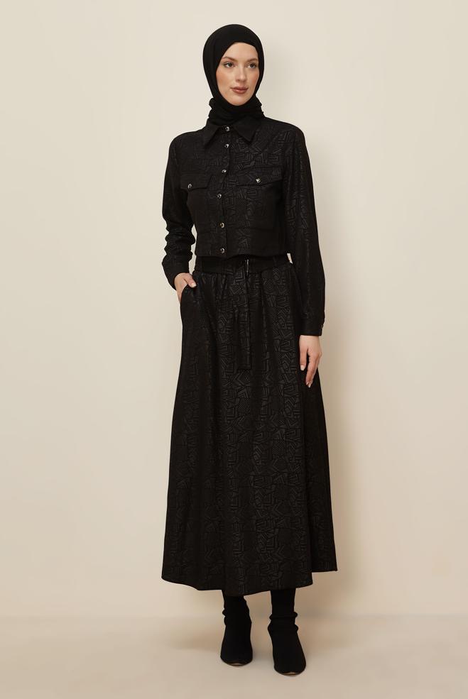Hijab clothing BLACK JACQUARD SKIRTED SUIT 45185 - ALVİNA