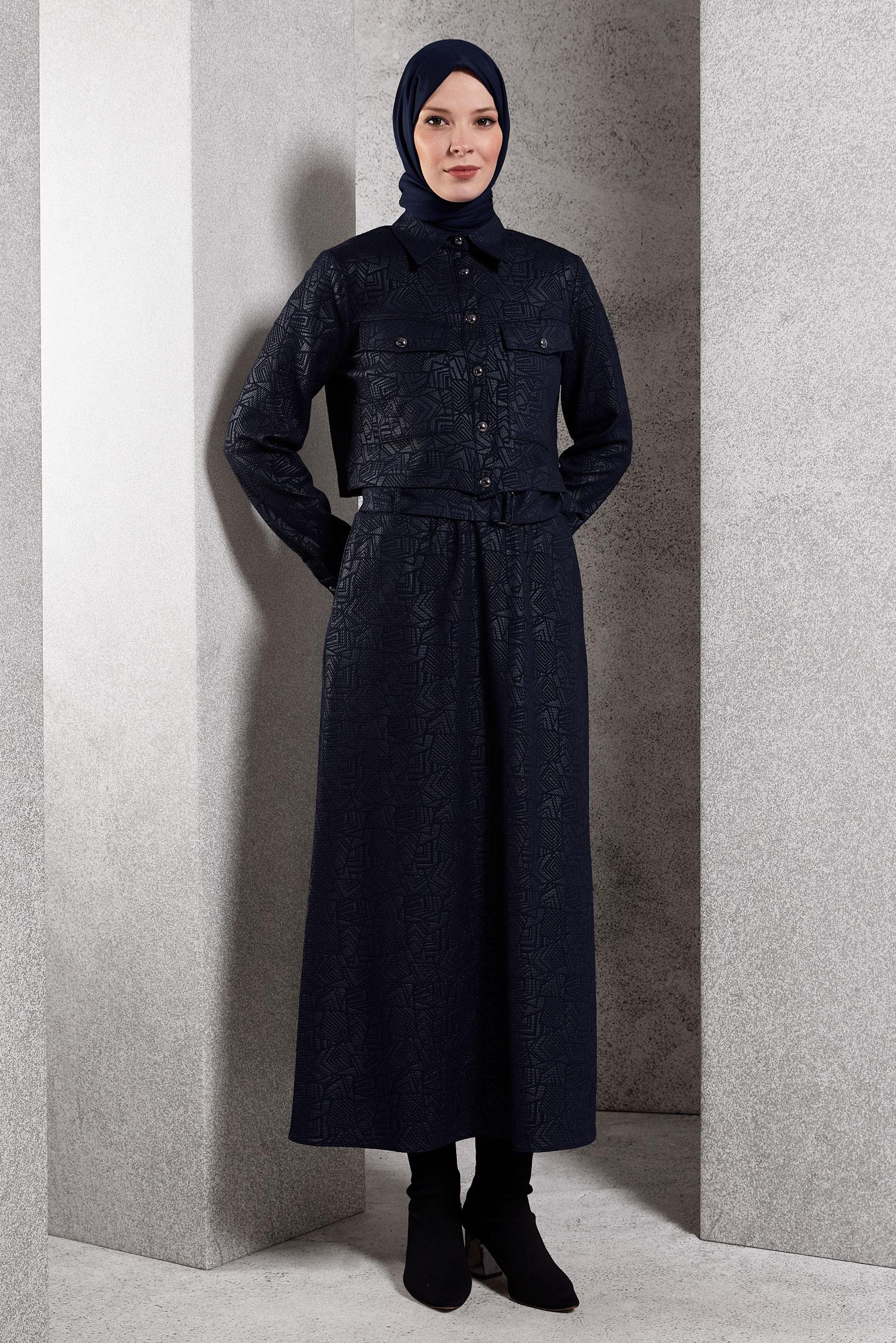 Vêtements hijab BLEU MARINE COSTUME À JUPE JACQUARD 45185