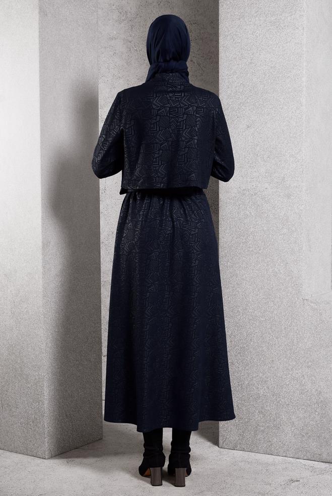 Vêtements hijab BLEU MARINE COSTUME À JUPE JACQUARD 45185 - ALVİNA