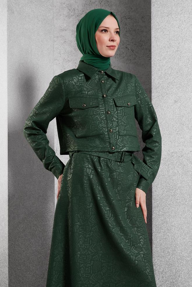 Vêtements hijab VERT COSTUME À JUPE JACQUARD 45185 - ALVİNA