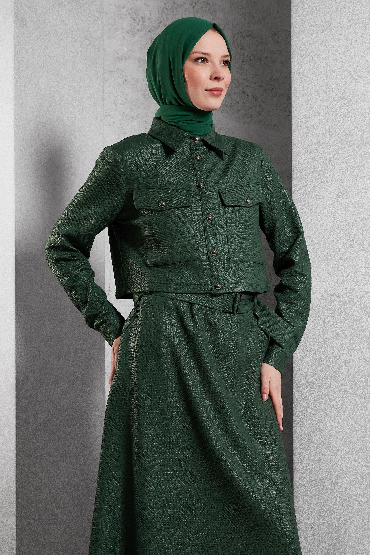 Vêtements hijab VERT COSTUME À JUPE JACQUARD 45185