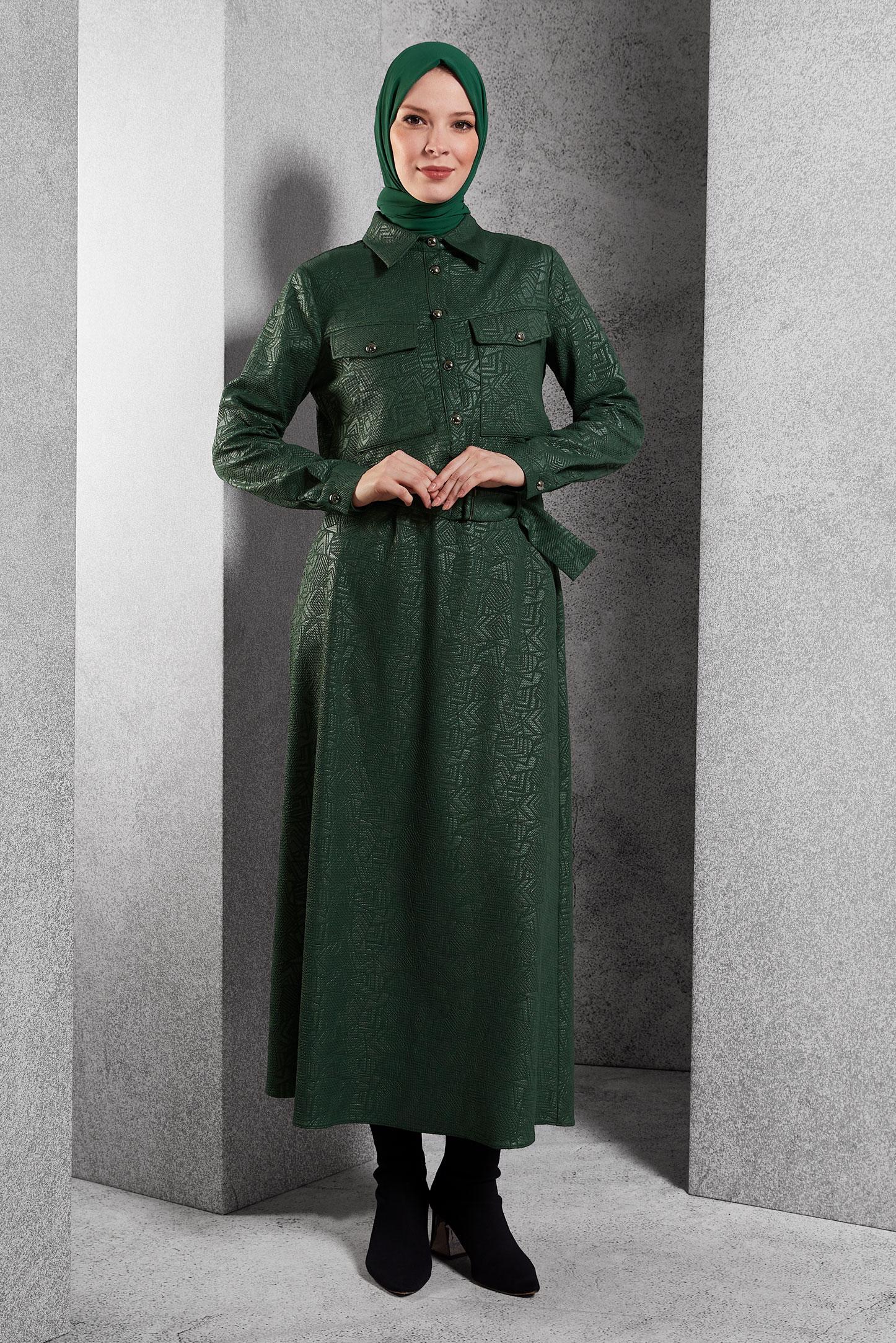 Vêtements hijab VERT COSTUME À JUPE JACQUARD 45185