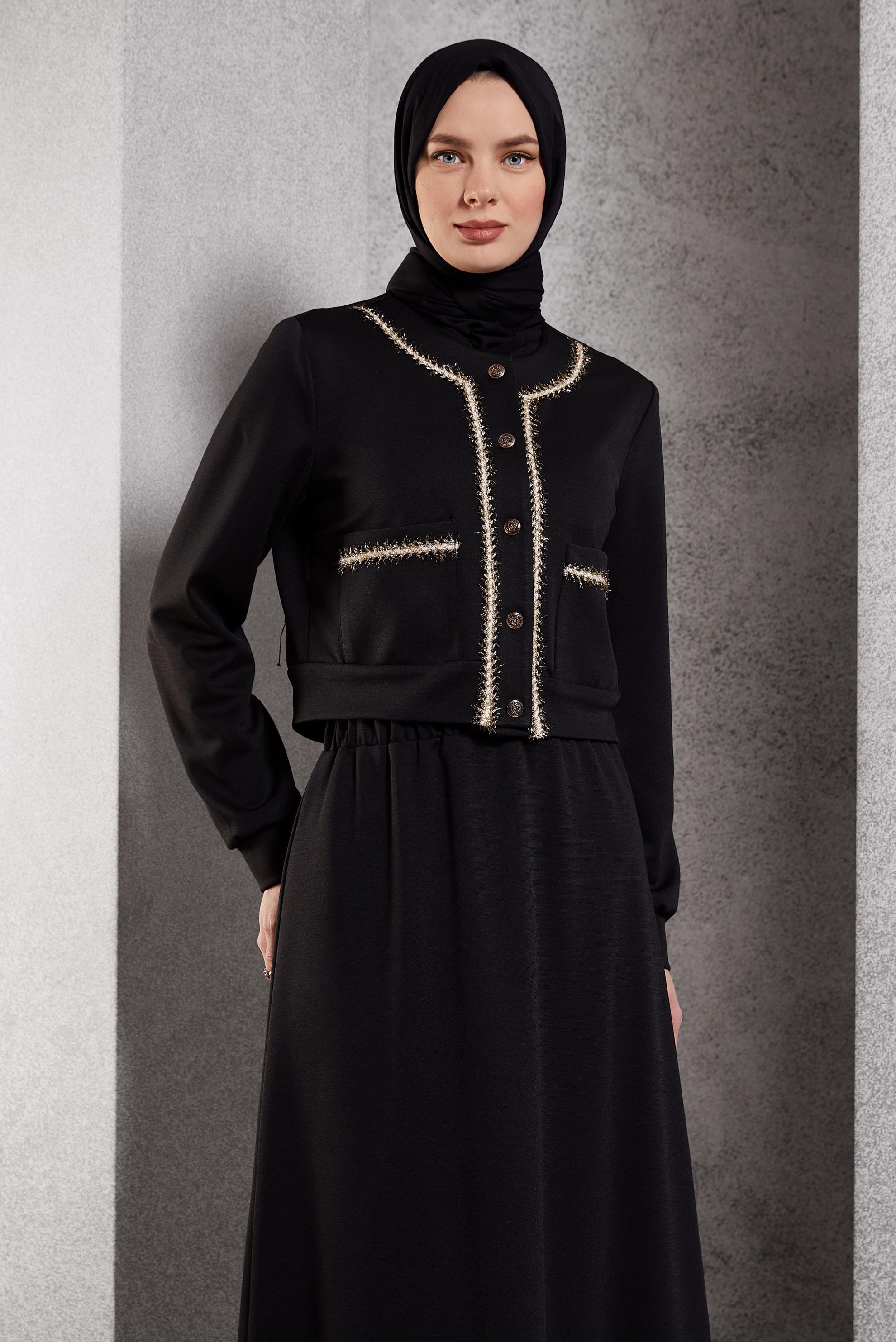 Vêtements hijab NOIR COSTUME À JUPE BOUTONNEE 45186