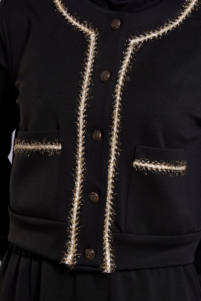 Vêtements hijab NOIR COSTUME À JUPE BOUTONNEE 45186 - ALVİNA