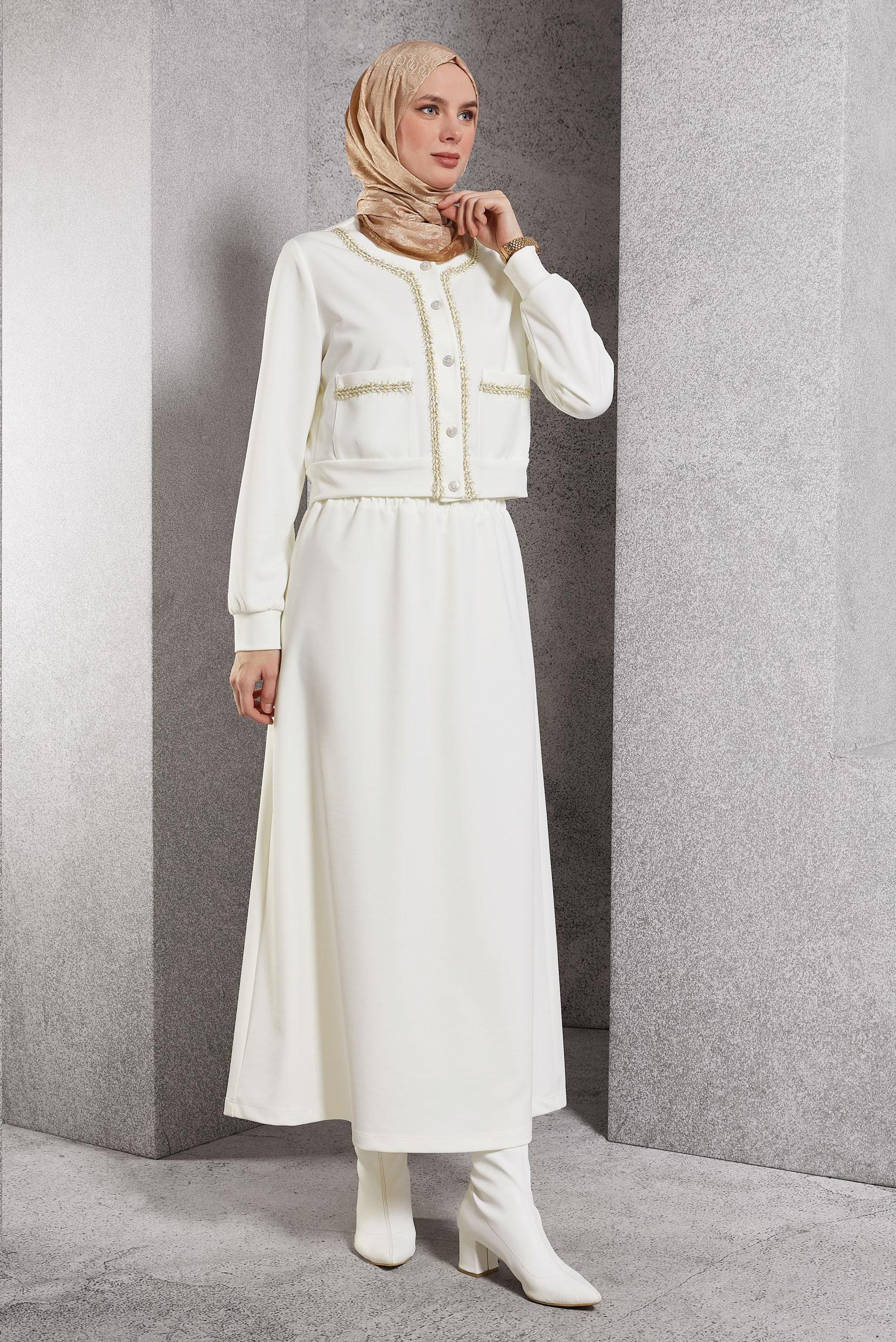 Vêtements hijab BLANC COSTUME À JUPE BOUTONNEE 45186
