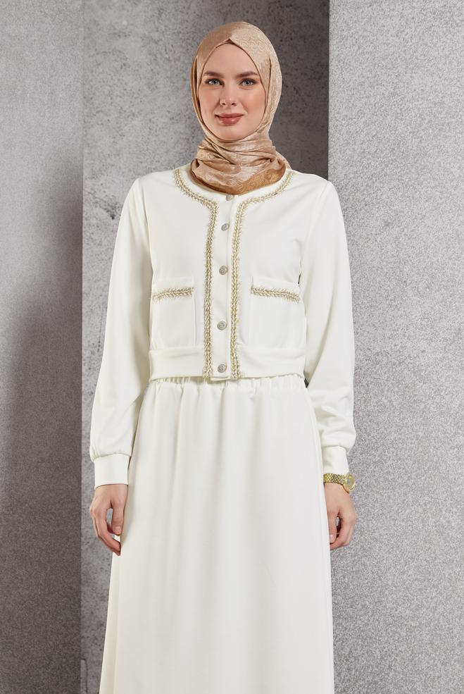 Vêtements hijab BLANC COSTUME À JUPE BOUTONNEE 45186 - ALVİNA