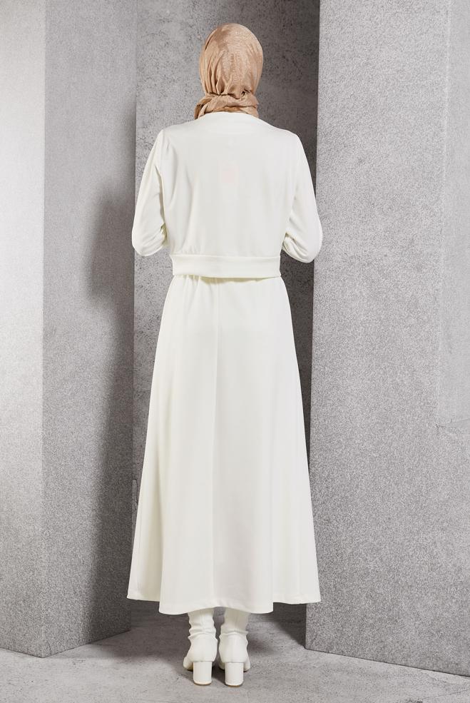 Vêtements hijab BLANC COSTUME À JUPE BOUTONNEE 45186 - ALVİNA
