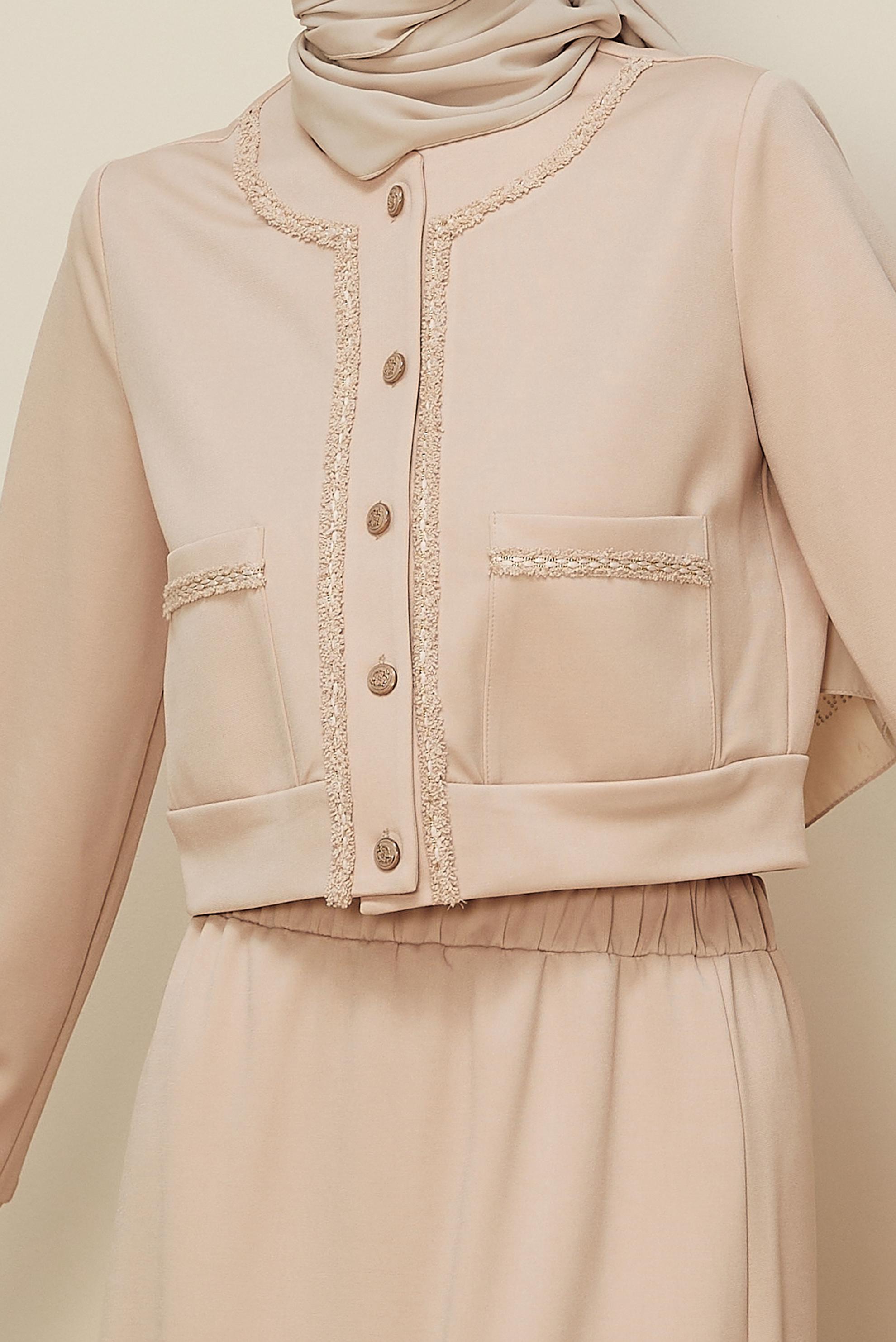 Tesettür giyim BEJ DÜĞMELİ ETEKLİ TAKIM 45186