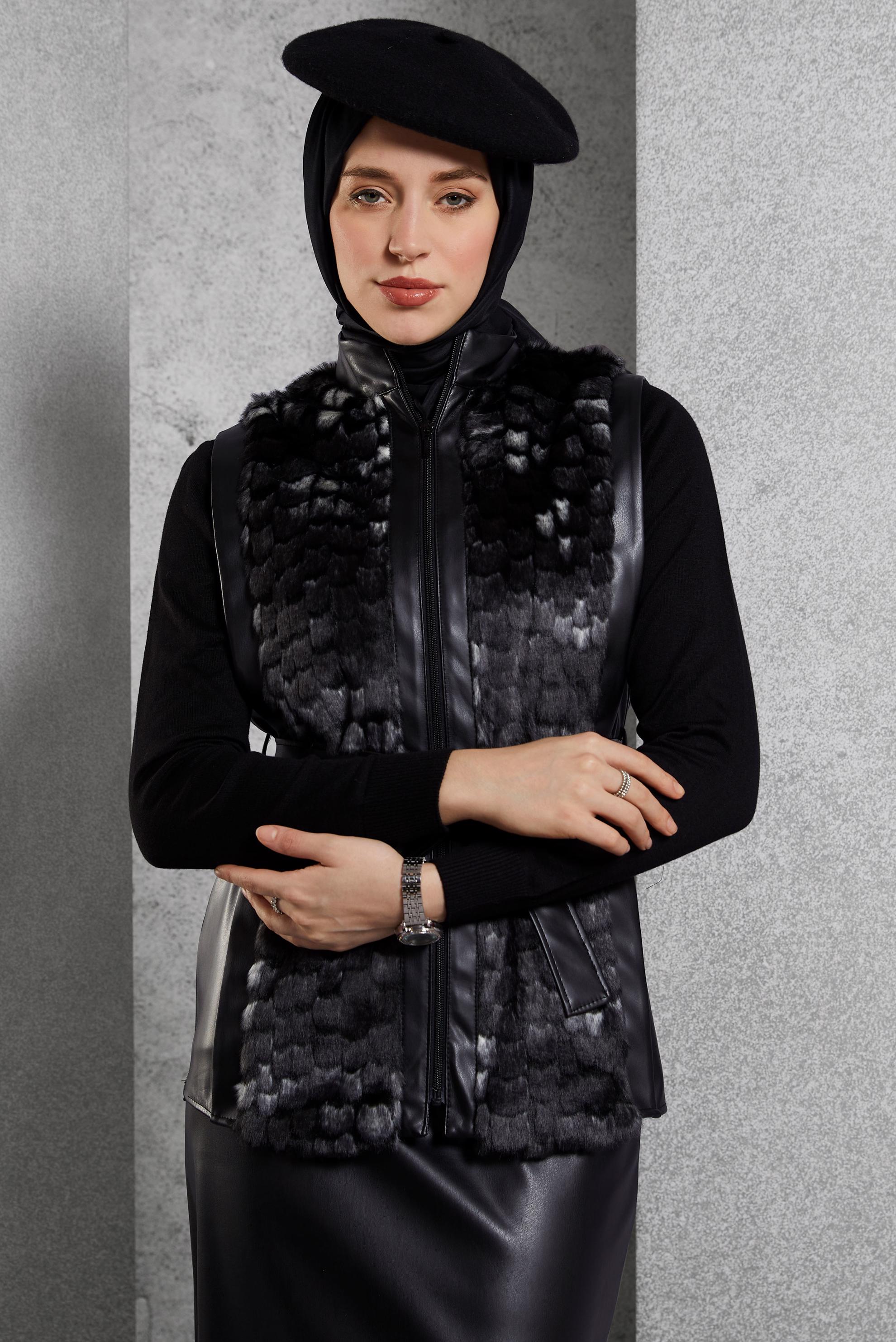 Vêtements hijab NOIR COSTUME À JUPE CEINTURÉE 45192 