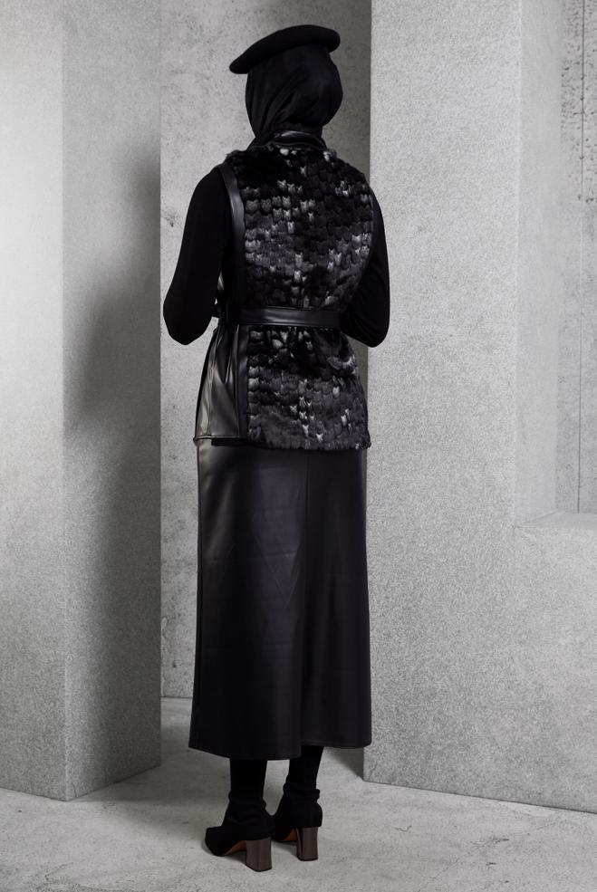 Vêtements hijab NOIR COSTUME À JUPE CEINTURÉE 45192  - ALVİNA