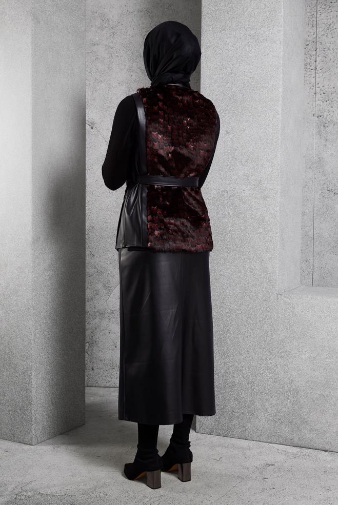 Vêtements hijab ROUGE BORDEAUX COSTUME À JUPE CEINTURÉE 45192  - ALVİNA