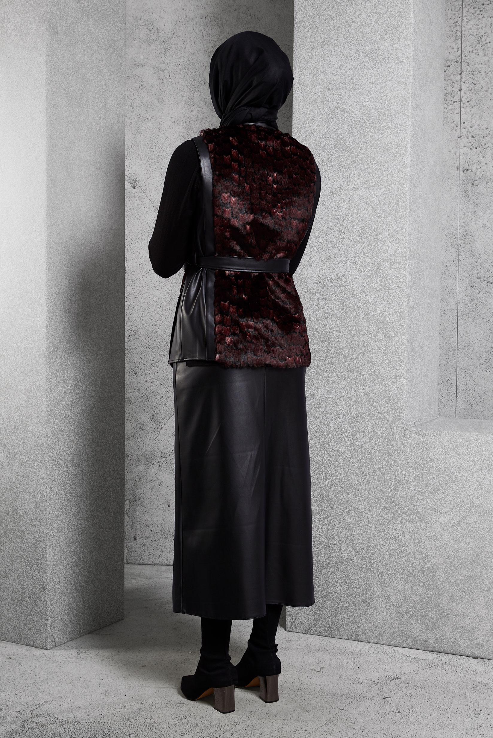 Vêtements hijab ROUGE BORDEAUX COSTUME À JUPE CEINTURÉE 45192 