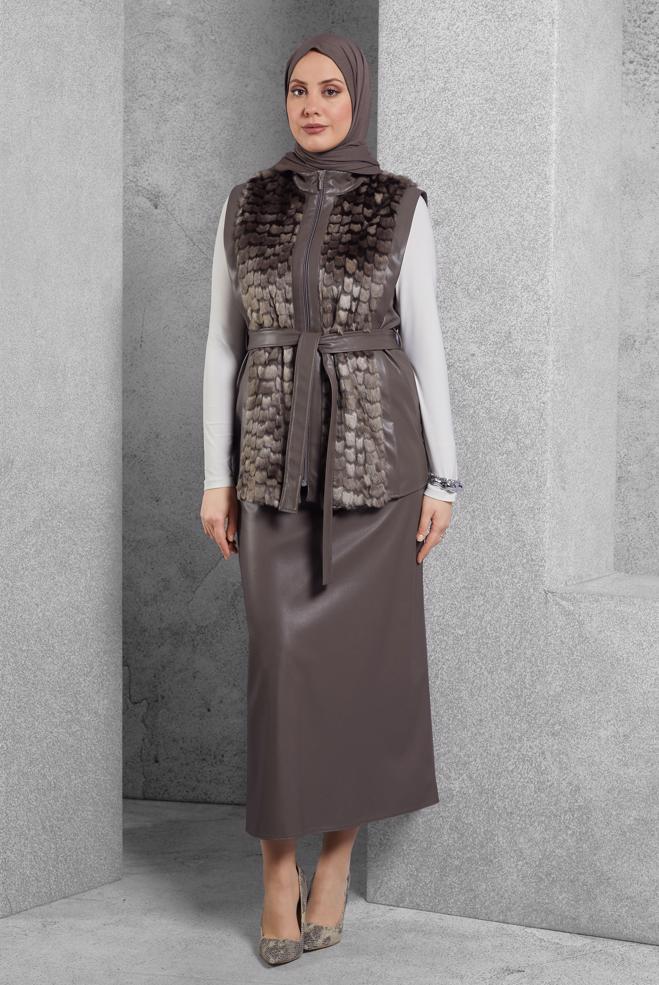 Vêtements hijab VISON COSTUME À JUPE CEINTURÉE 45192  - ALVİNA
