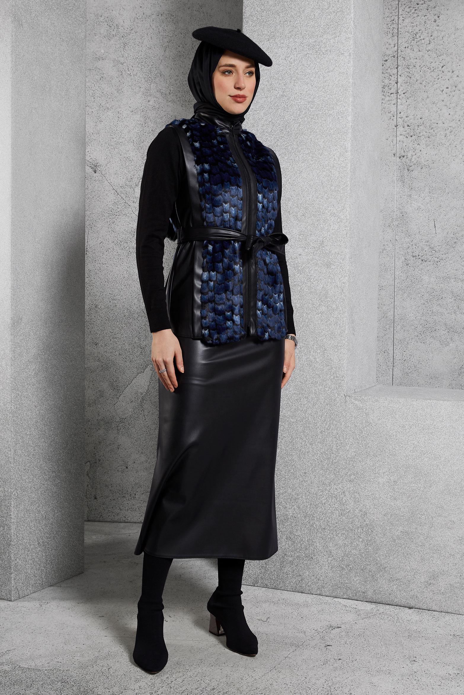 Vêtements hijab BLEU MARINE COSTUME À JUPE CEINTURÉE 45192 