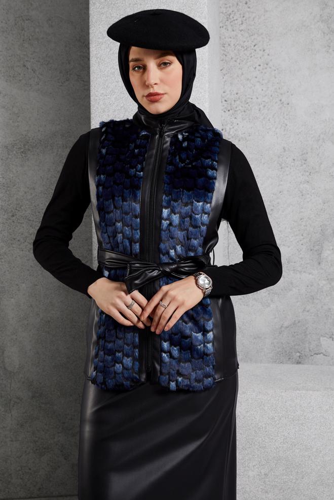 Vêtements hijab BLEU MARINE COSTUME À JUPE CEINTURÉE 45192  - ALVİNA