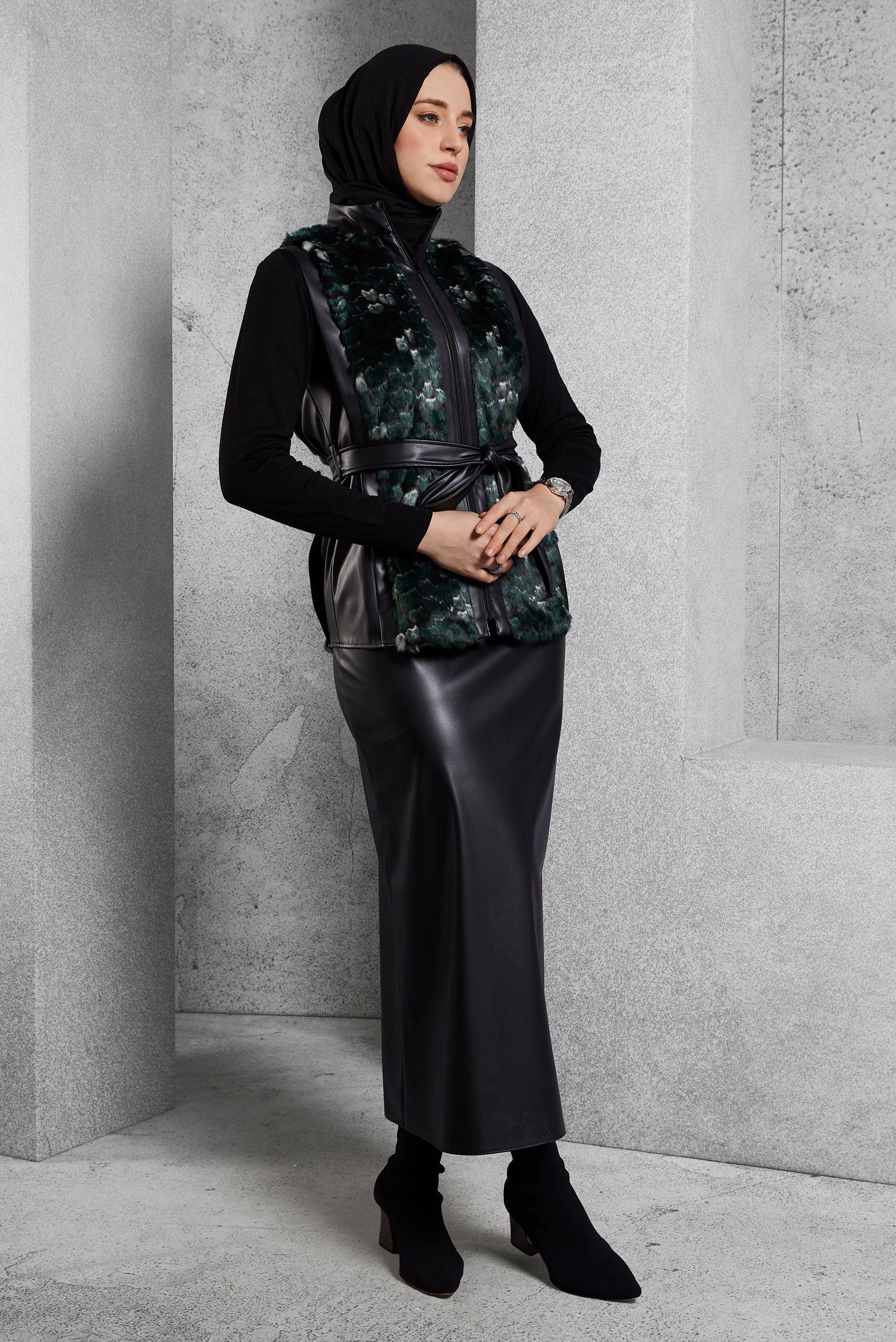 Vêtements hijab VERT COSTUME À JUPE CEINTURÉE 45192 