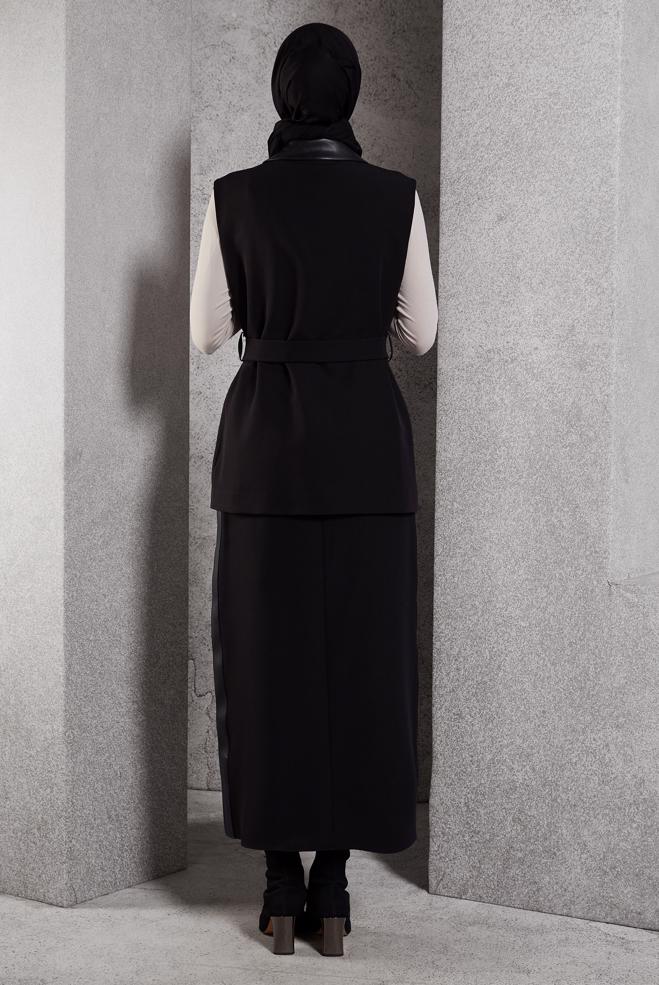 Vêtements hijab NOIR COSTUME À JUPE CEINTURÉE 45195 - ALVİNA