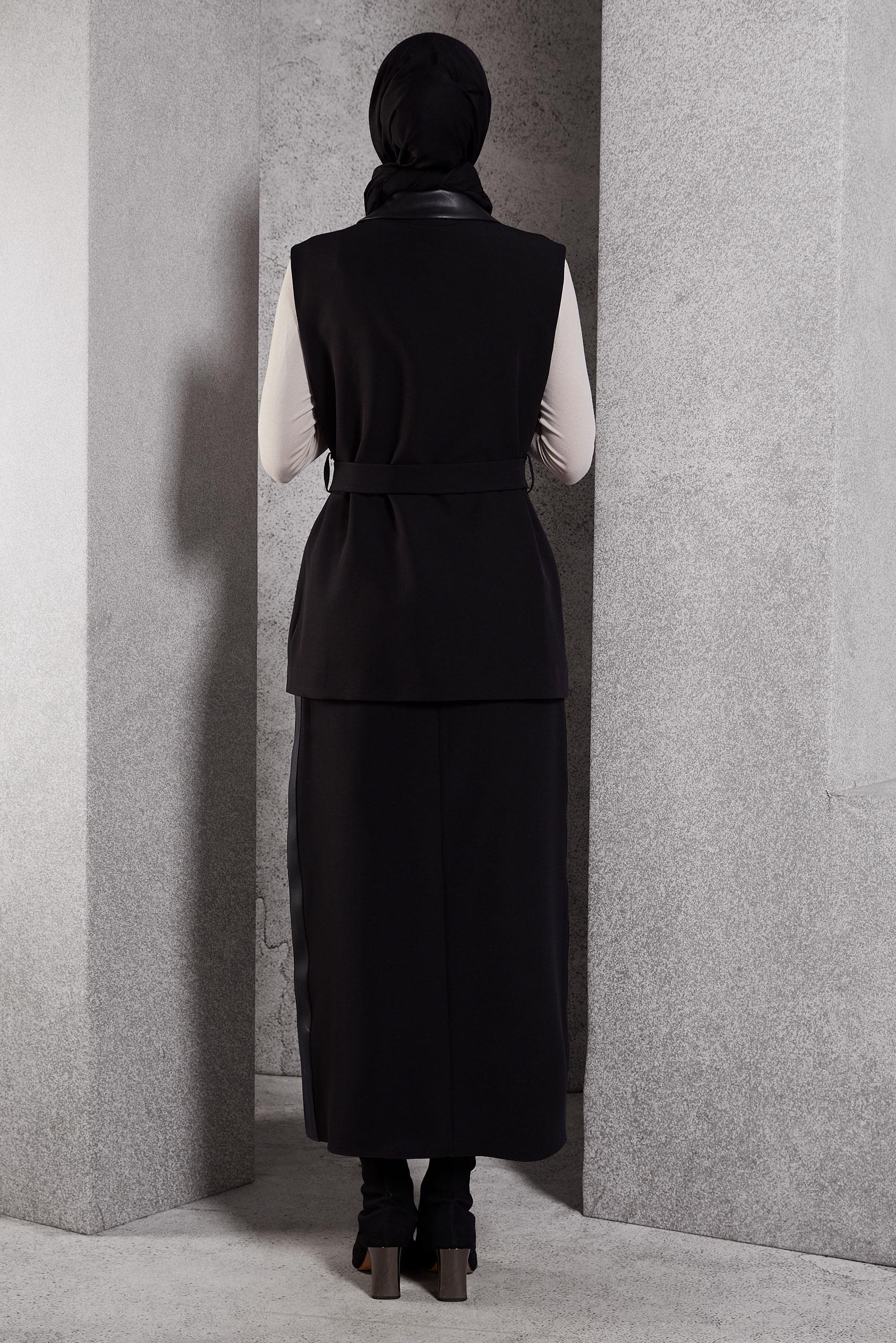 Vêtements hijab NOIR COSTUME À JUPE CEINTURÉE 45195