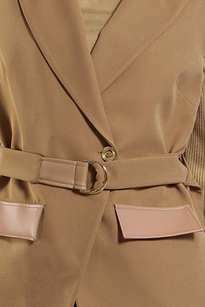 Vêtements hijab BEIGE COSTUME À JUPE CEINTURÉE 45195 - ALVİNA