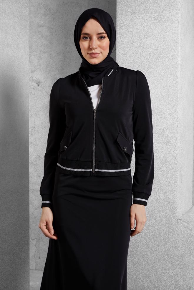 Vêtements hijab NOIR COSTUME JUPE AVEC VESTE 45215 - ALVİNA