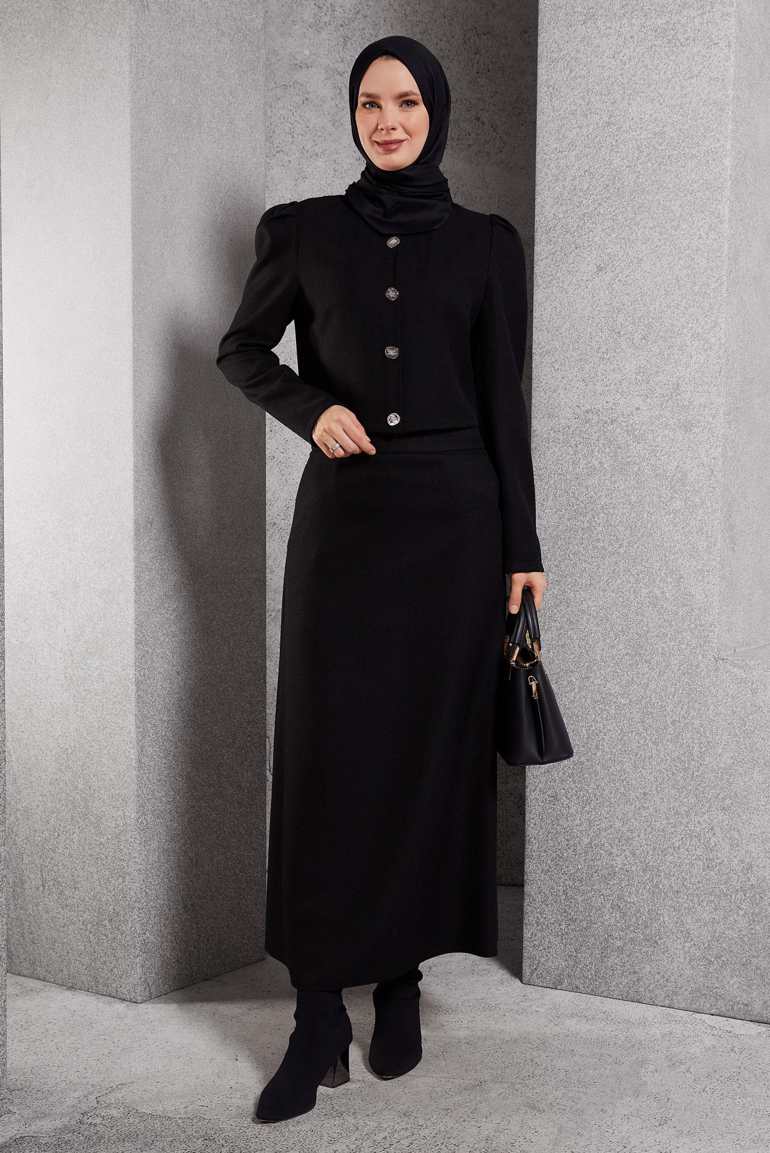 Vêtements hijab NOIR COSTUME À JUPE BOUTONNEE 45278