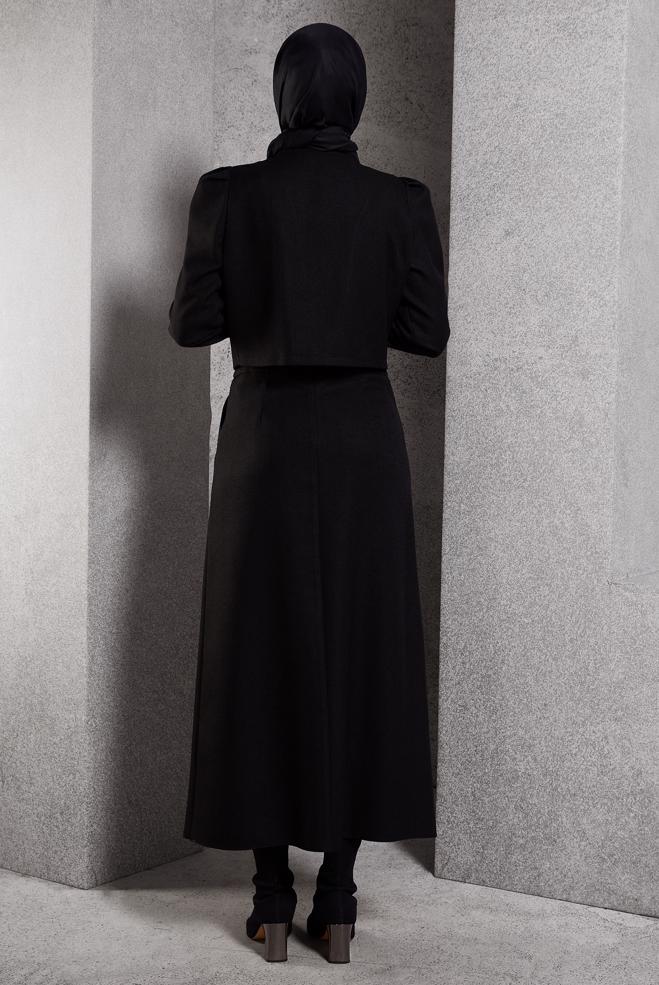 Vêtements hijab NOIR COSTUME À JUPE BOUTONNEE 45278 - ALVİNA