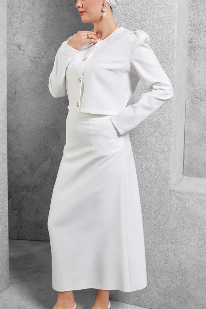 Vêtements hijab BLANC COSTUME À JUPE BOUTONNEE 45278 - ALVİNA