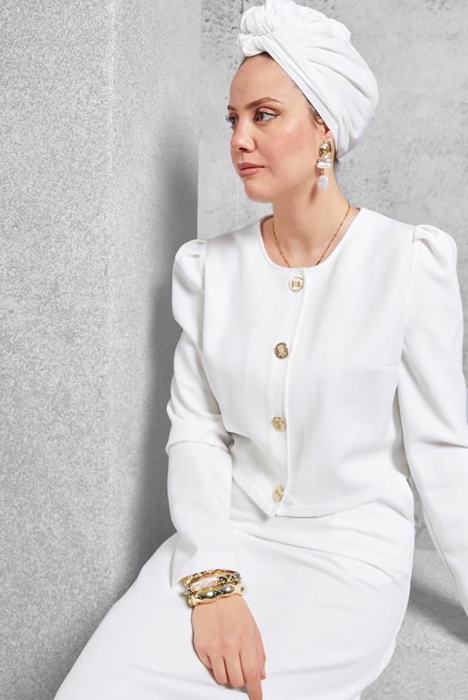 Vêtements hijab BLANC COSTUME À JUPE BOUTONNEE 45278 - ALVİNA