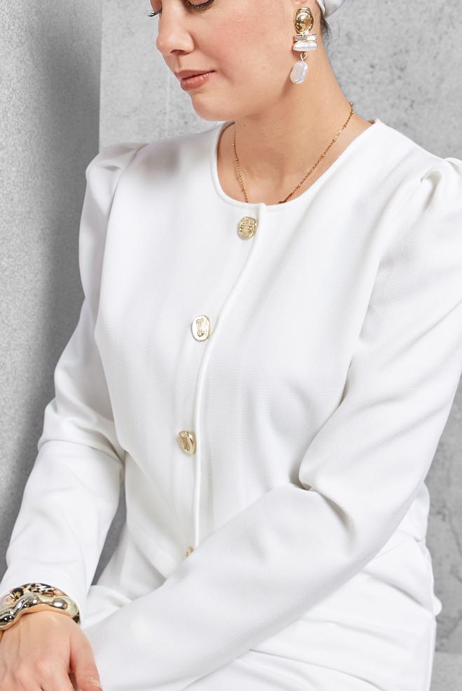 Vêtements hijab BLANC COSTUME À JUPE BOUTONNEE 45278 - ALVİNA