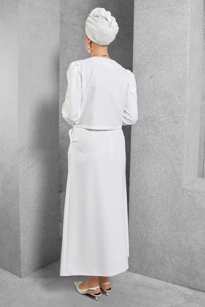Vêtements hijab BLANC COSTUME À JUPE BOUTONNEE 45278 - ALVİNA