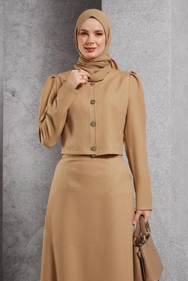 Vêtements hijab BRUN COSTUME À JUPE BOUTONNEE 45278 - ALVİNA