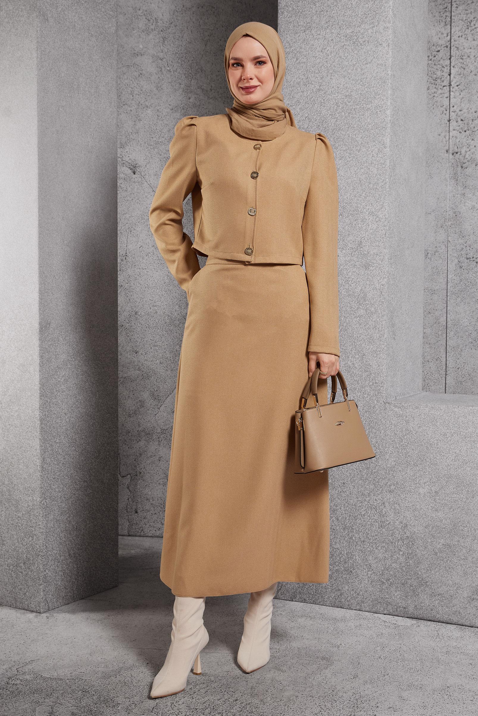 Vêtements hijab BRUN COSTUME À JUPE BOUTONNEE 45278