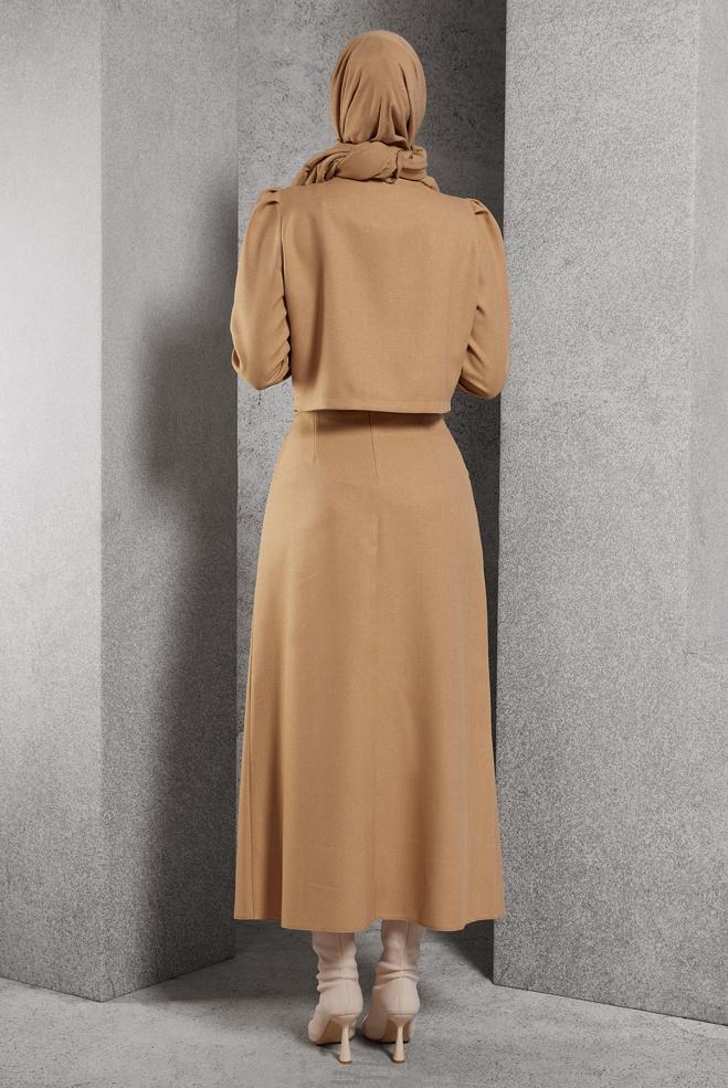 Vêtements hijab BRUN COSTUME À JUPE BOUTONNEE 45278 - ALVİNA