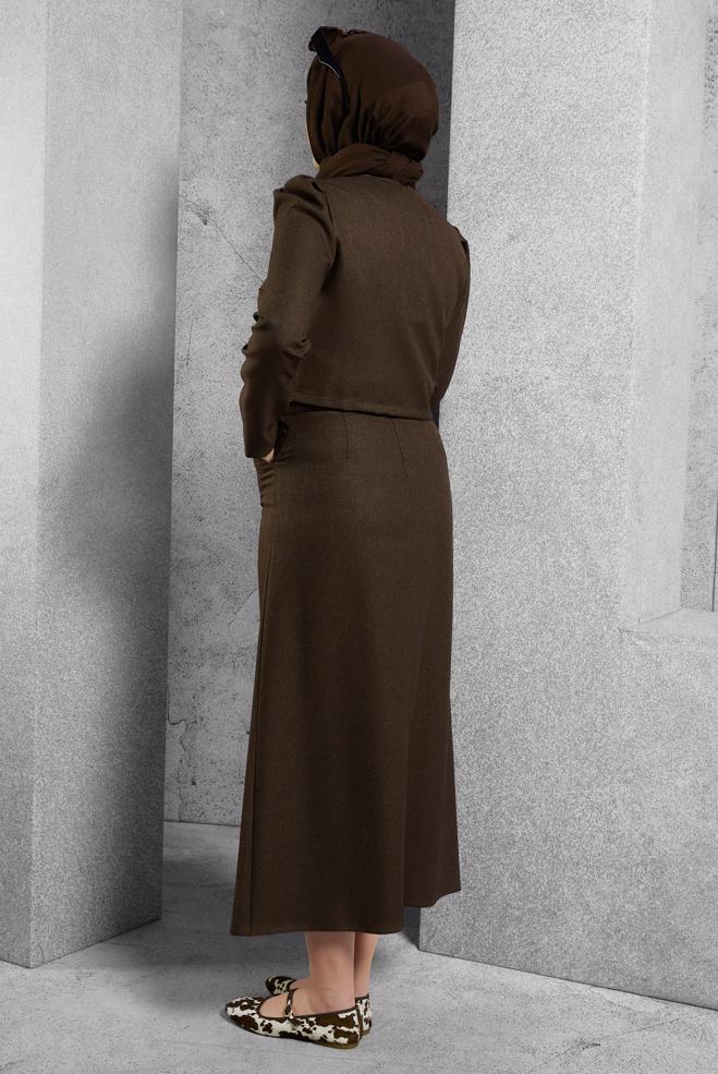 Vêtements hijab BRUN COSTUME À JUPE BOUTONNEE 45278 - ALVİNA