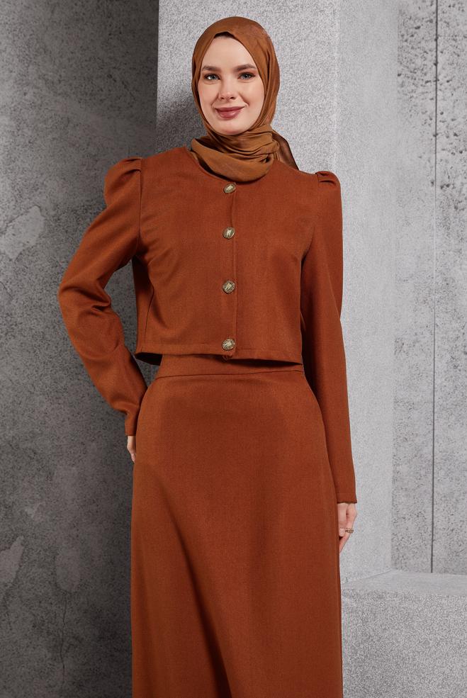 Vêtements hijab ORANGE COSTUME À JUPE BOUTONNEE 45278 - ALVİNA