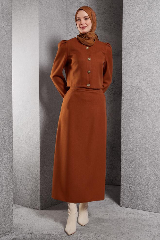 Vêtements hijab ORANGE COSTUME À JUPE BOUTONNEE 45278 - ALVİNA