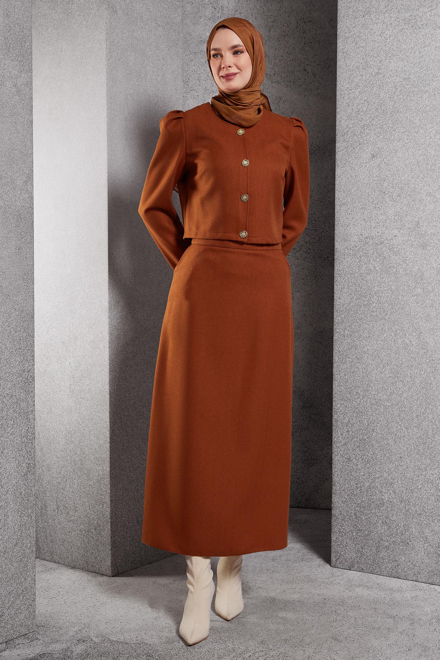 Vêtements hijab ORANGE COSTUME À JUPE BOUTONNEE 45278