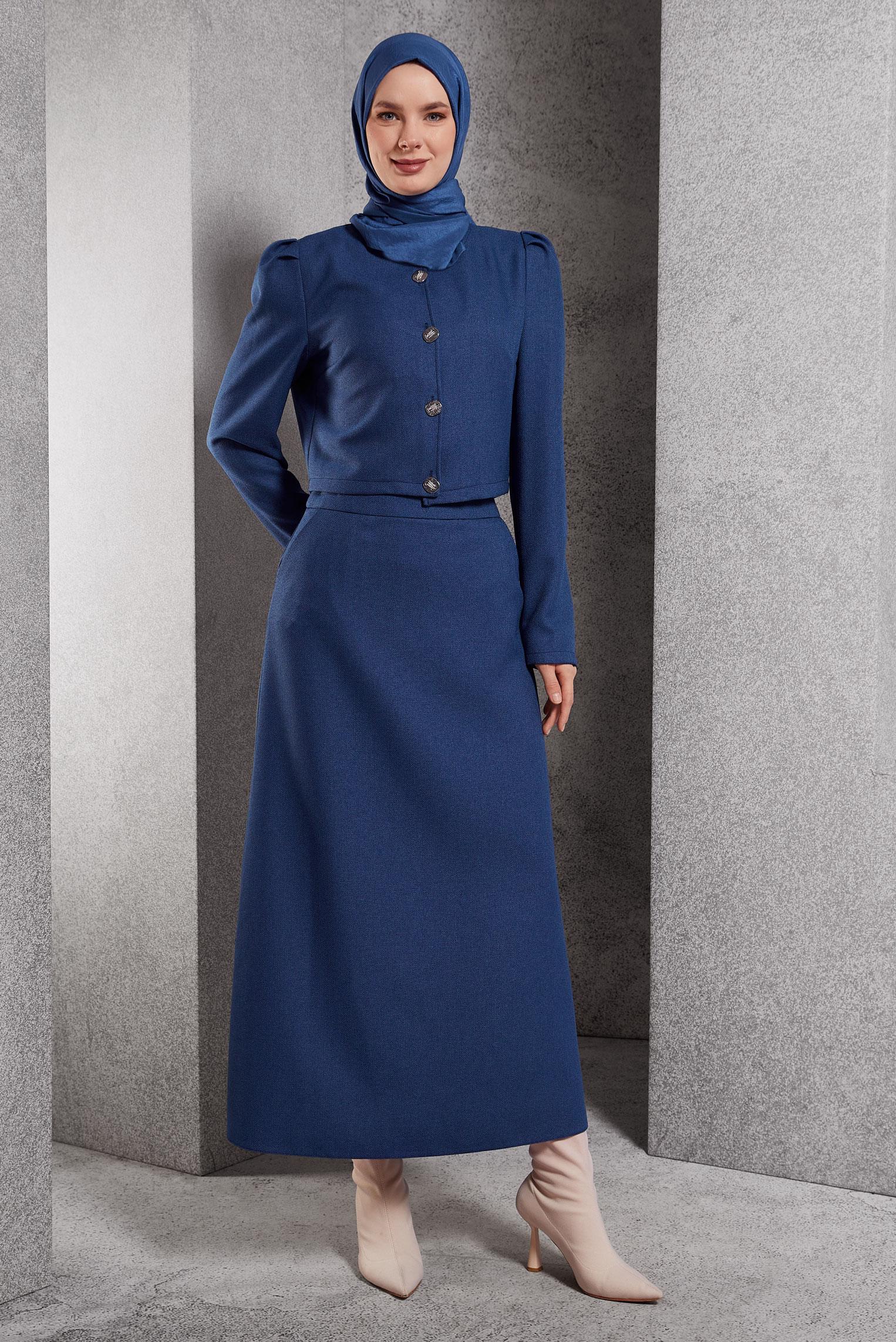 Vêtements hijab BLEU MARINE COSTUME À JUPE BOUTONNEE 45278