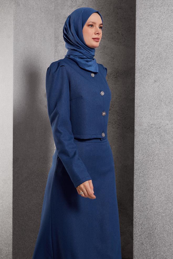 Vêtements hijab BLEU MARINE COSTUME À JUPE BOUTONNEE 45278 - ALVİNA