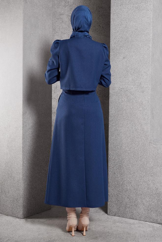 Vêtements hijab BLEU MARINE COSTUME À JUPE BOUTONNEE 45278 - ALVİNA