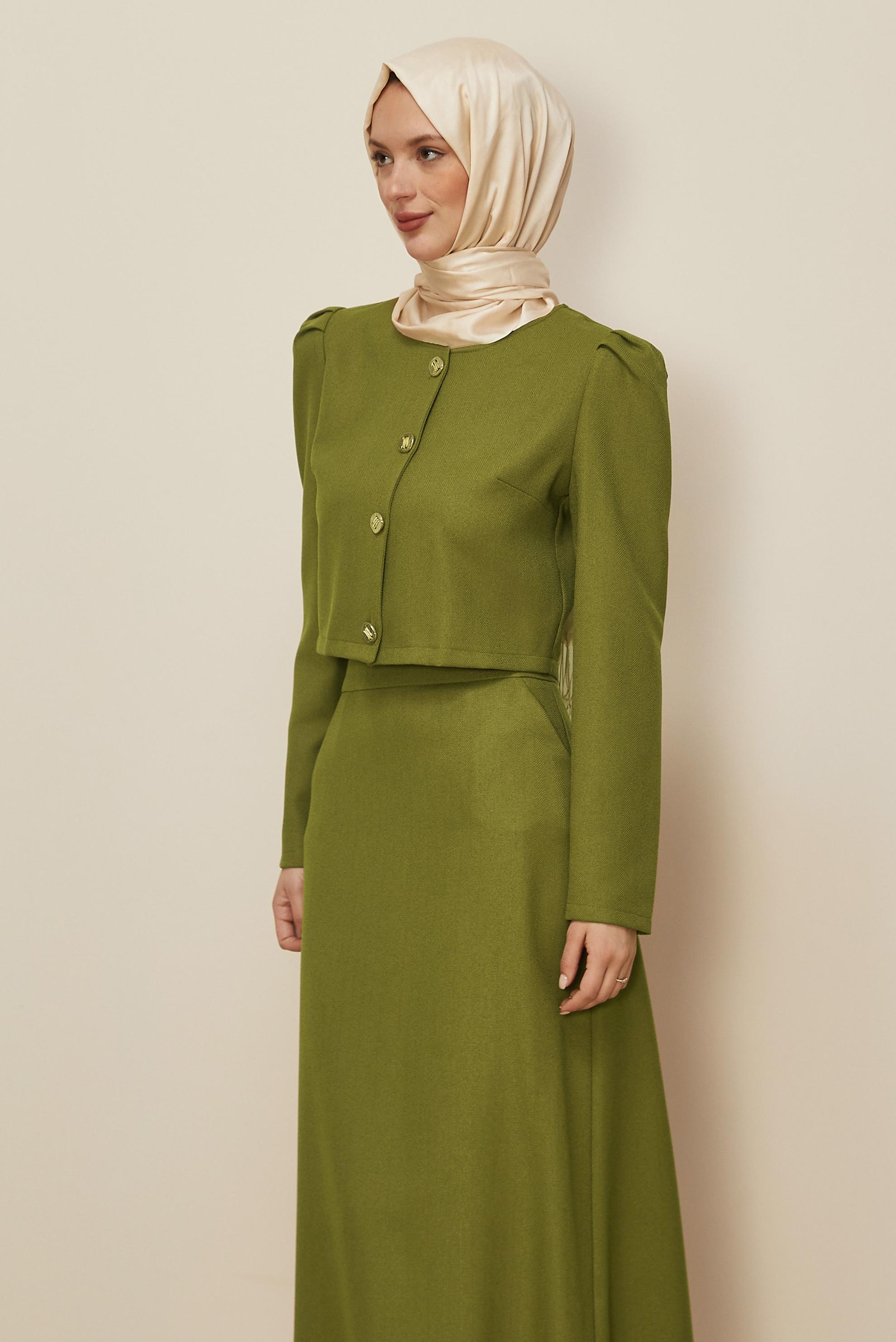 Tesettür giyim YEŞİL DÜĞMELİ ETEKLİ TAKIM 45278