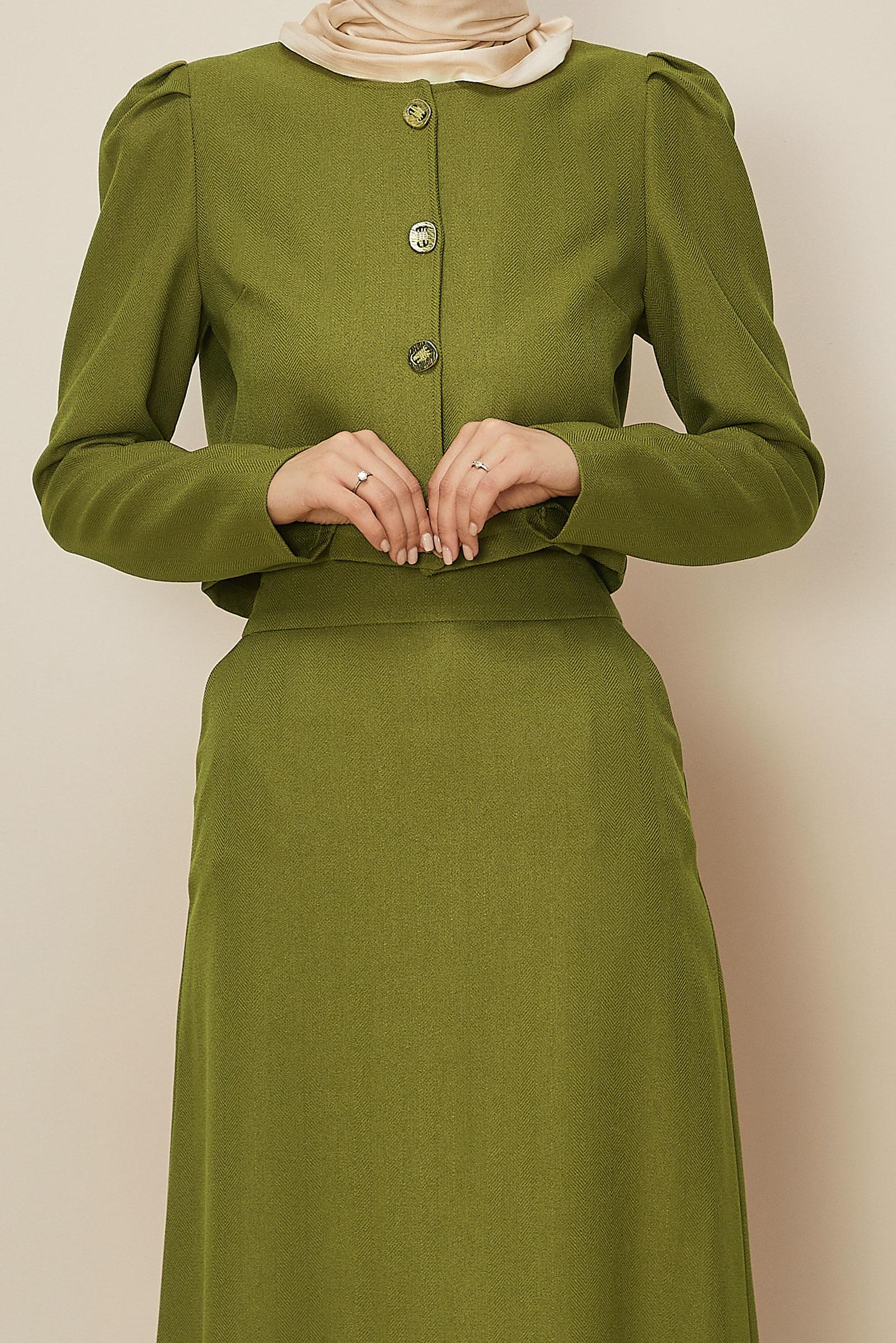 Tesettür giyim YEŞİL DÜĞMELİ ETEKLİ TAKIM 45278