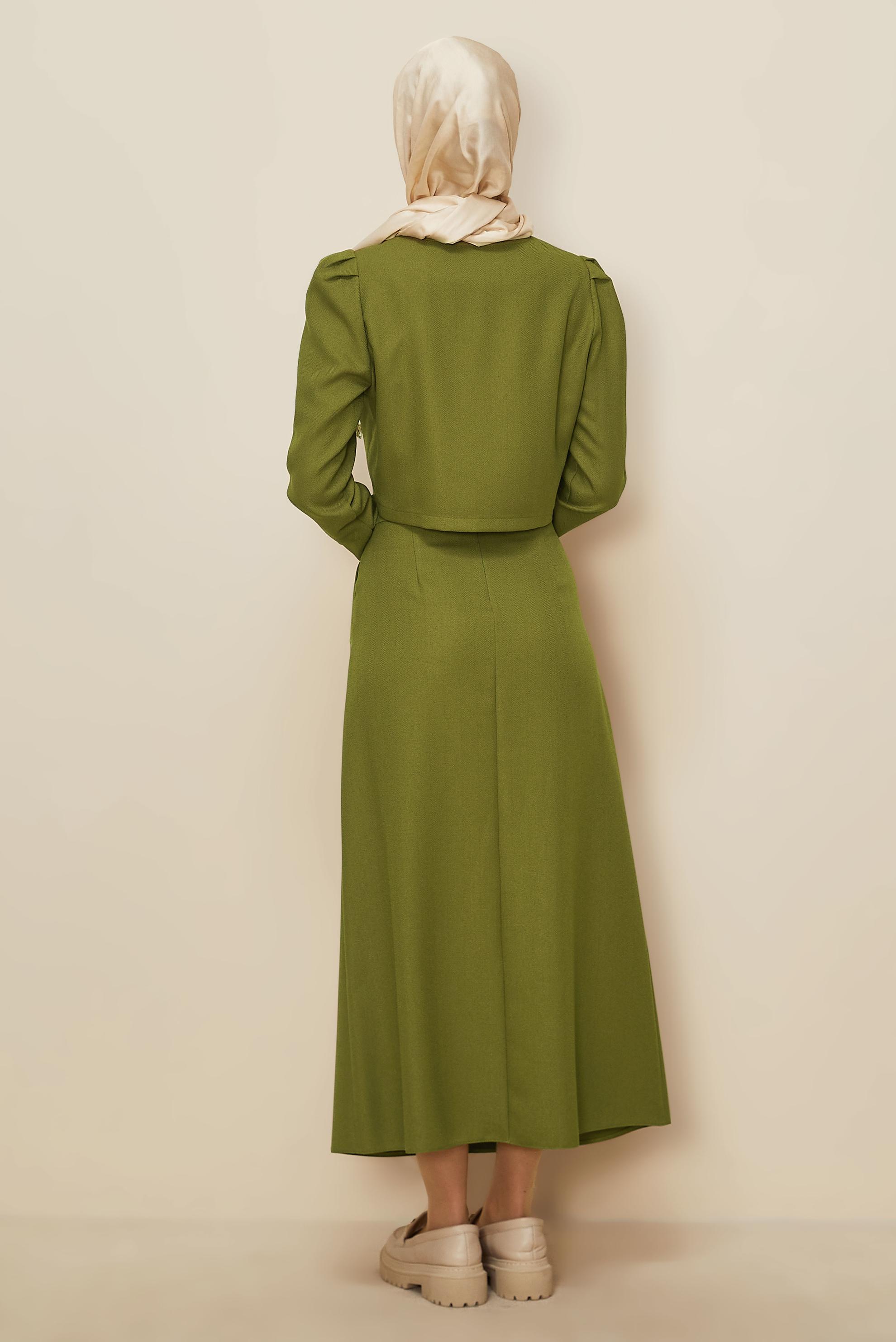Tesettür giyim YEŞİL DÜĞMELİ ETEKLİ TAKIM 45278
