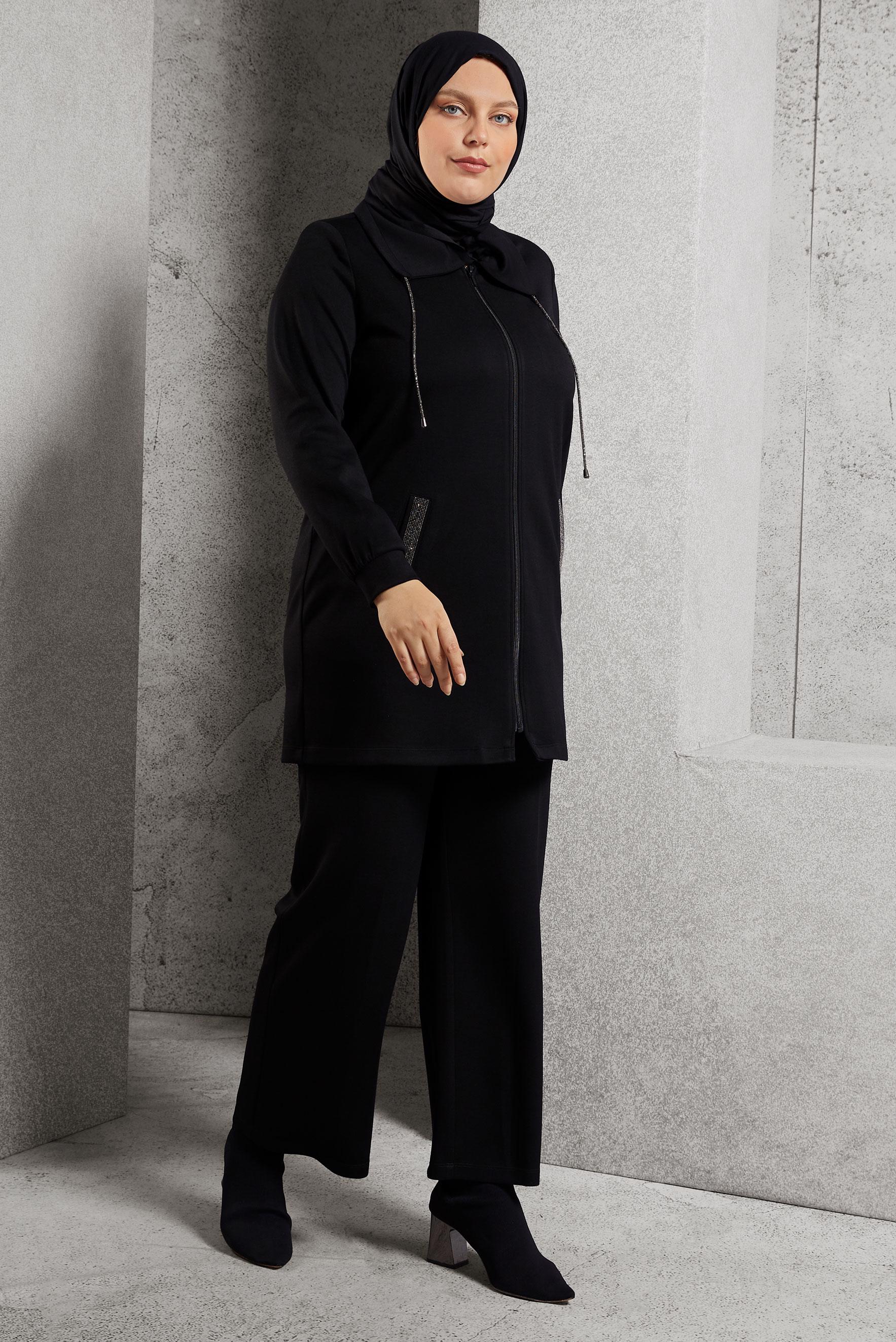 Hijab clothing BLACK ZIPPERED PANTS SUIT 20646