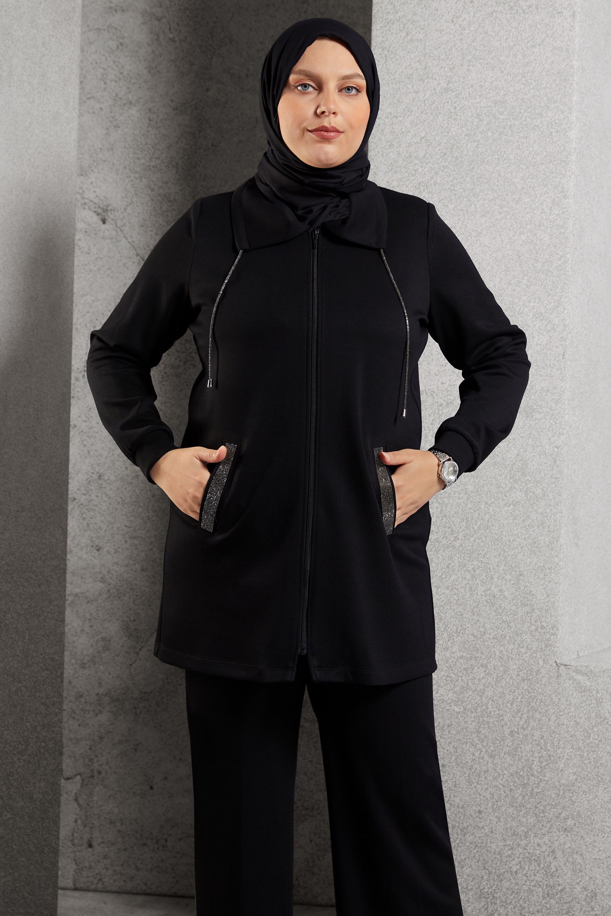 Hijab clothing BLACK ZIPPERED PANTS SUIT 20646